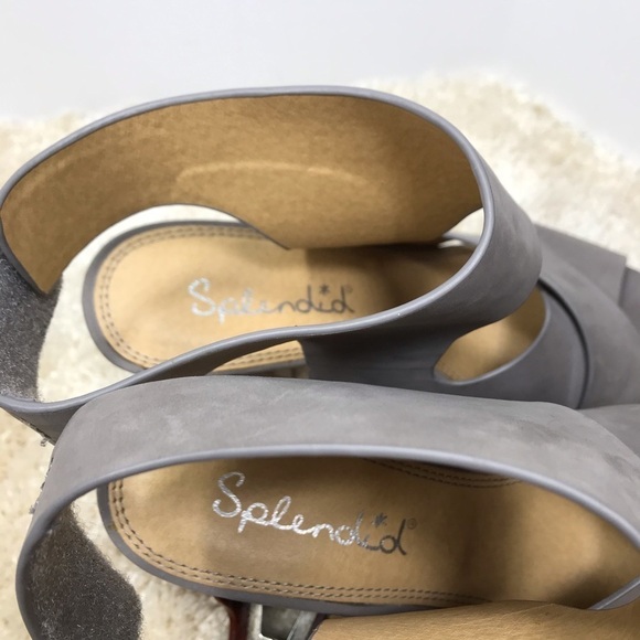 Splendid Jerry Gray Leather Strappy Stacked Block Heel Dress Sandals Size 8.5 - Picture 7 of 9